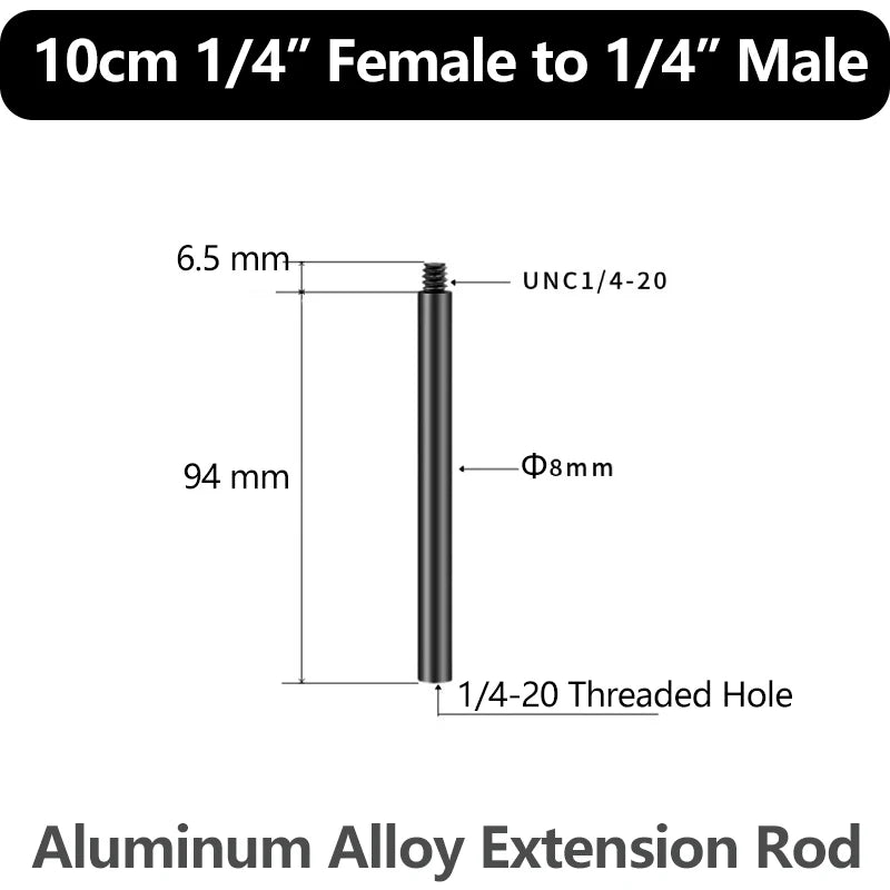 Aluminum Alloy Extension Rod 1/4"-20 & 3/8"-16 Male Female Threads Multi-Size Support Pole for Camera Lighting Equipment Mount