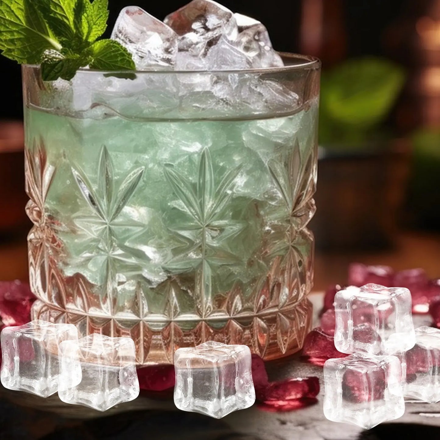 130Pcs Artificial Ice Cube Clear 18Mm Acrylic Decorative Square Ice Rocks Vase Fillers Table Scatter Photography Props