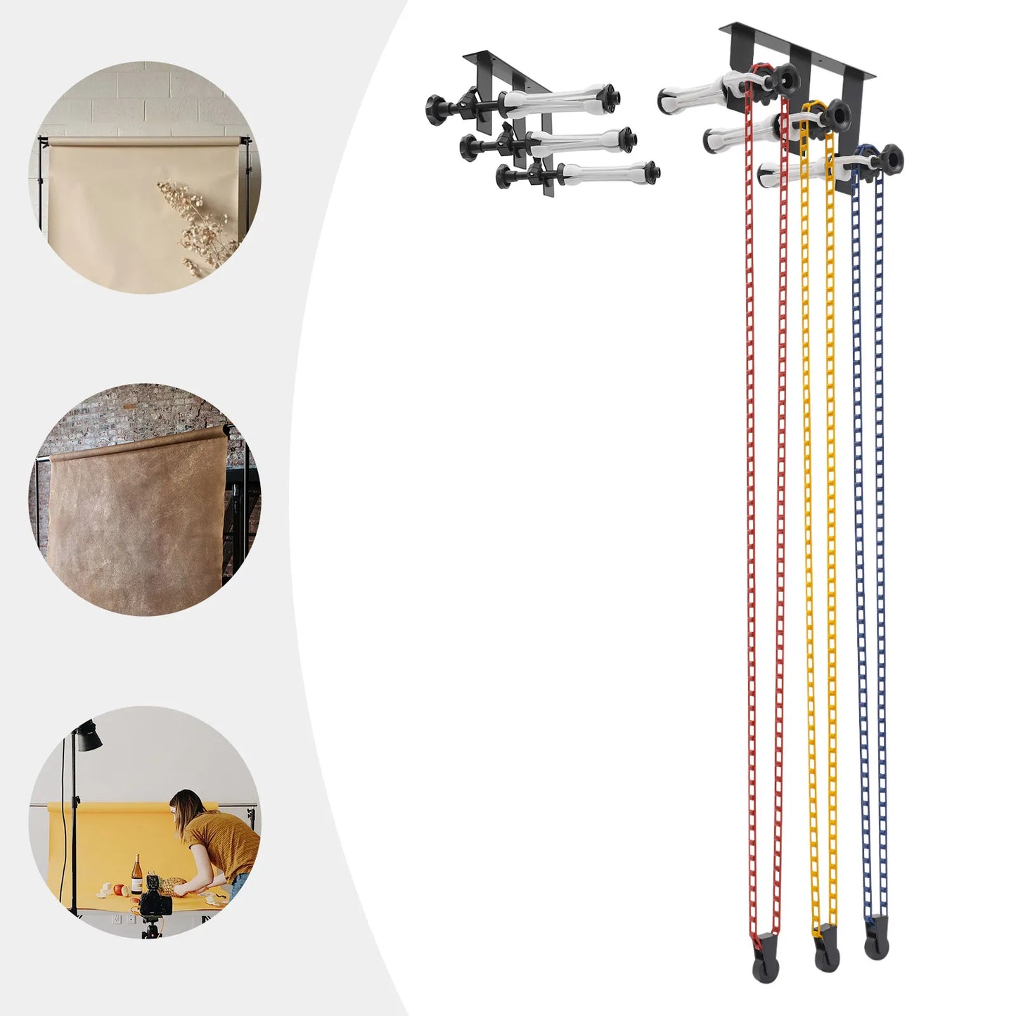 3 Axis Hook Background Support System Manual Lift for Photo Studio Backdrops Paper Cloth PVC - Ceiling Wall Mount Bracket Kit