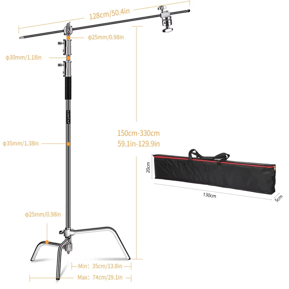 Photographic Equipment Professional Stainless Steel 2.6-3.3m Heavy Duty Light C Stand Studio Softbox Heavy Duty Tripod Carrybag