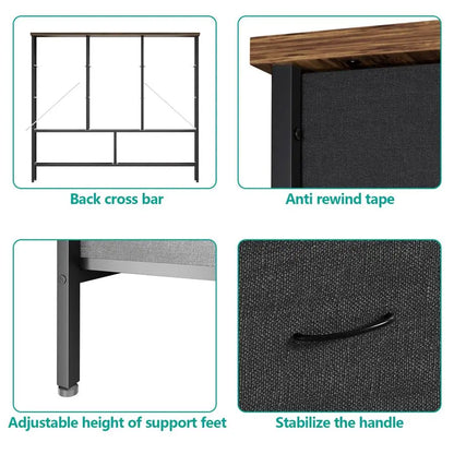 Wide Fabric Dresser for Bedroom, Chest of Drawers with 11 Deep Drawers, MultiDrawers TV Stand TV Console, Storage Organizer for