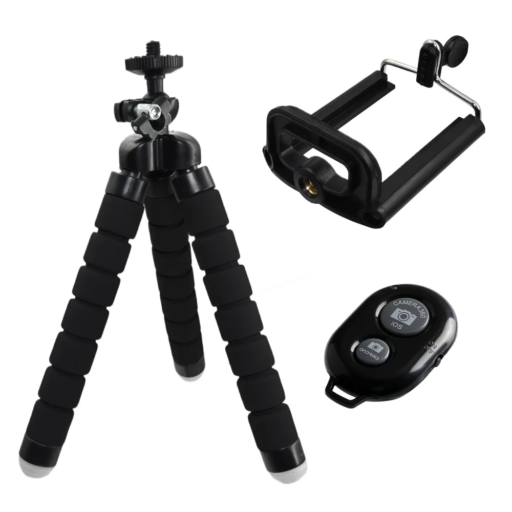 Flexible Octopus Mini Tripod for Phone & Action Camera — With Holder Clip