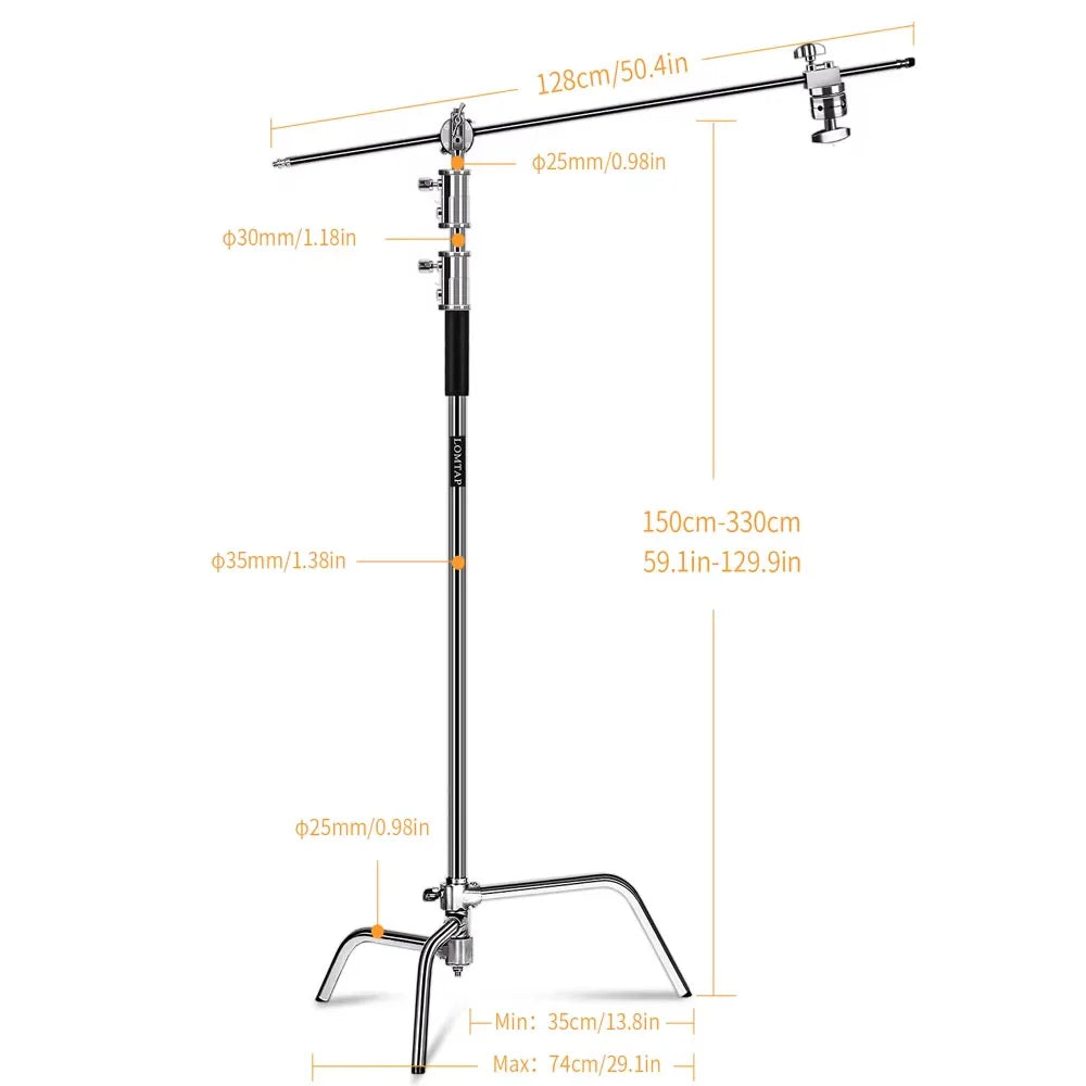 Photographic Equipment Professional Stainless Steel 2.6-3.3m Heavy Duty Light C Stand Studio Softbox Heavy Duty Tripod Carrybag