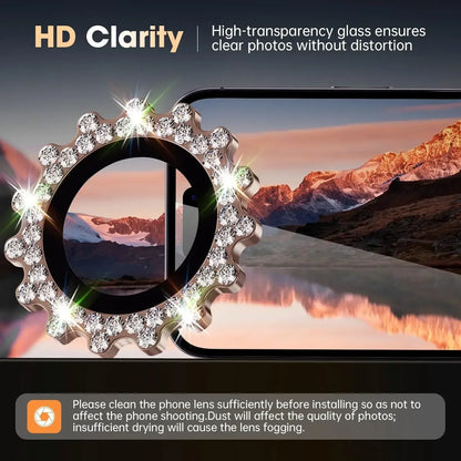 Bling 3D Metal Gear Design Diamond Camera Lens Glass Protector For IPhone 16 Pro Max 15Pro 16Plus Mechanical Case Friendly Rings