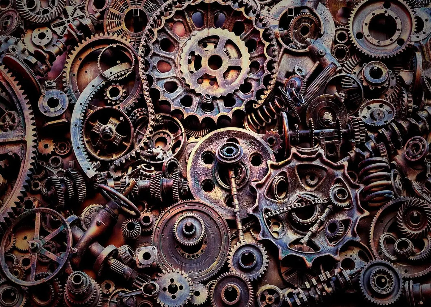 Retro Photography Backdrop Mechanical Metal Rusted Gear Industrial Background Rusty Steam Machine Party Backdrop Wall Banner