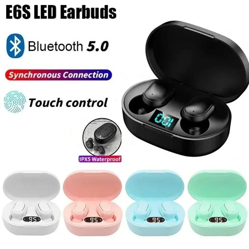 E6S TWS Bluetooth Earbuds with Digital Display Case — Wireless Earphones with Mic