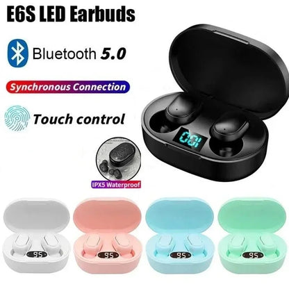 E6S TWS Bluetooth Earbuds with Digital Display Case — Wireless Earphones with Mic