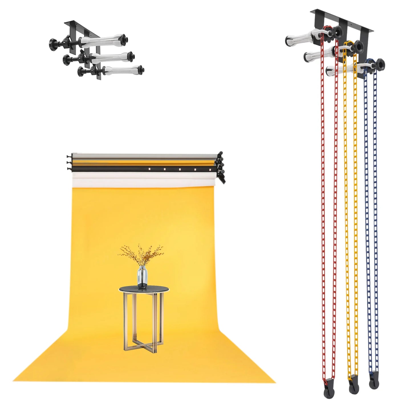 3 Axis Hook Background Support System Manual Lift for Photo Studio Backdrops Paper Cloth PVC - Ceiling Wall Mount Bracket Kit