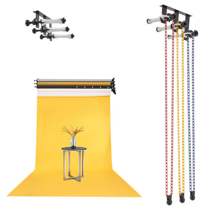 3 Axis Hook Background Support System Manual Lift for Photo Studio Backdrops Paper Cloth PVC - Ceiling Wall Mount Bracket Kit