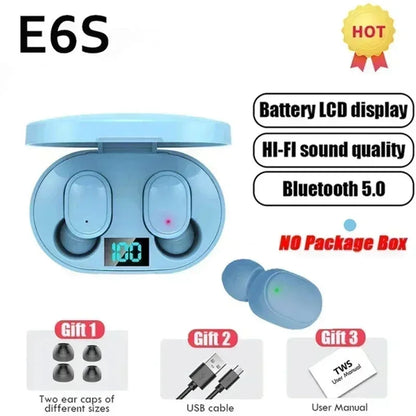 E6S TWS Bluetooth Earbuds with Digital Display Case — Wireless Earphones with Mic