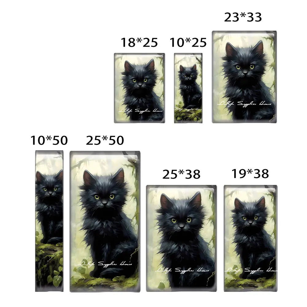 10pcs/lots Rectangle Cute Cat Kitten Pet Flower Photo Glass Cabochon Flatback Demo Flat Back Cameo For Diy Jewelry Making