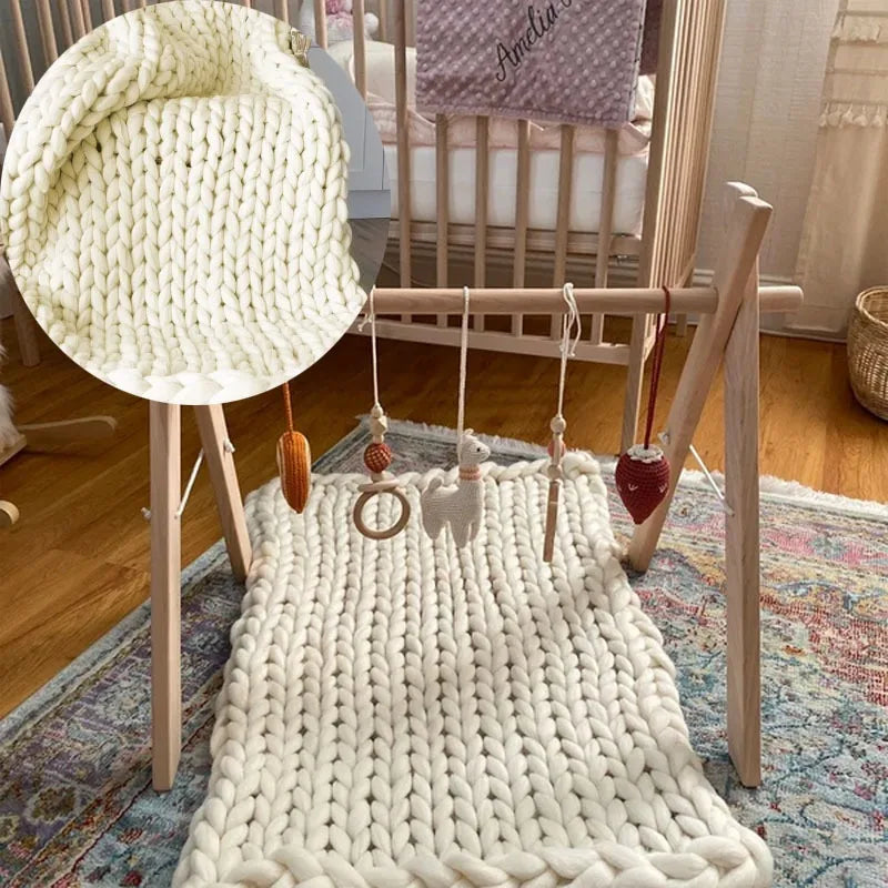 Newborn Photography Props Merino Wool Knitted Braid Blanket for Baby Photo Shoot Background Basket Stuffer Bump Wrap 50x50CM