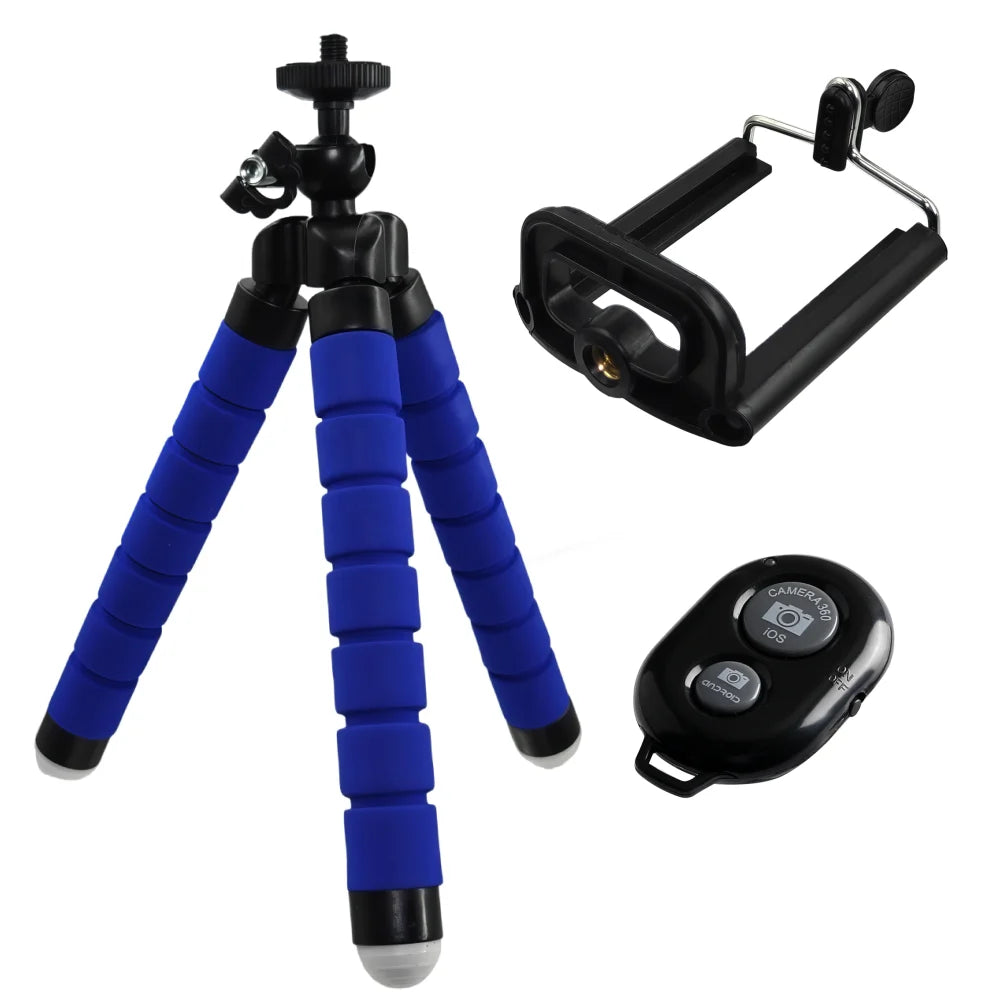 Flexible Octopus Mini Tripod for Phone & Action Camera — With Holder Clip