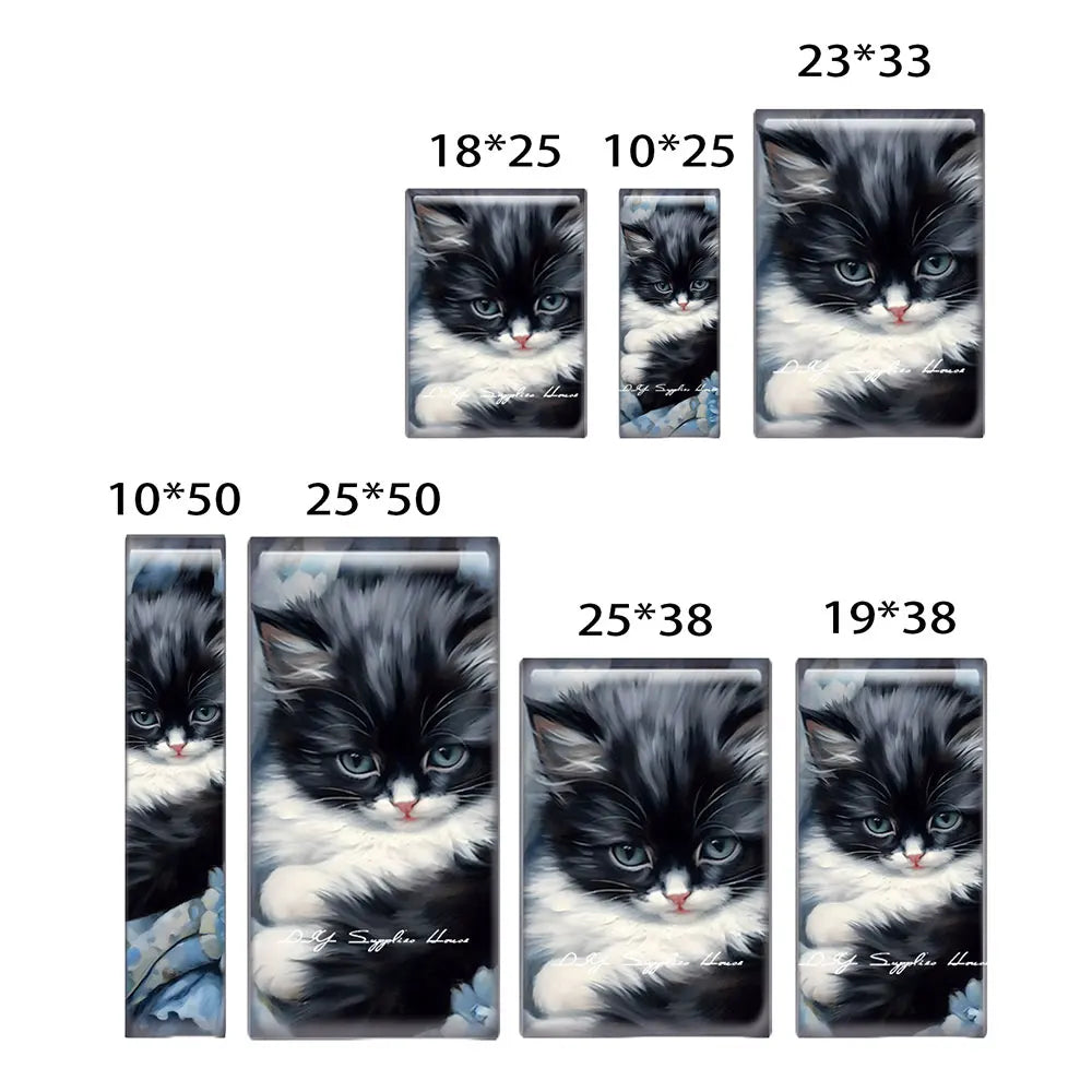 10pcs/lots Rectangle Cute Cat Kitten Pet Flower Photo Glass Cabochon Flatback Demo Flat Back Cameo For Diy Jewelry Making