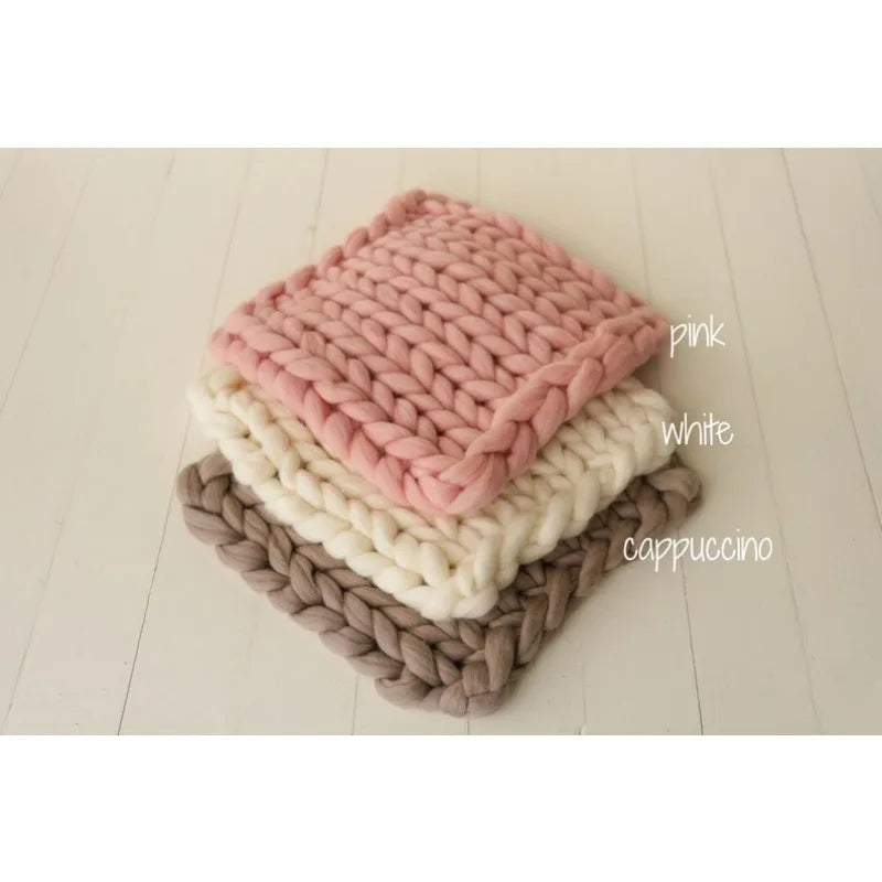 Newborn Photography Props Merino Wool Knitted Braid Blanket for Baby Photo Shoot Background Basket Stuffer Bump Wrap 50x50CM