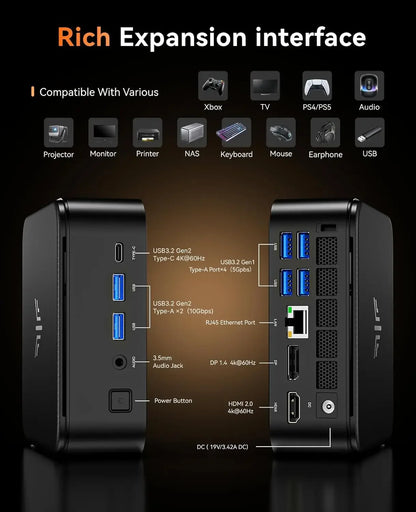 Mini PC with AMD 7 PRO 5875U, 16GB DDR4 512GB M.2 SSD Mini Computer, Mini Gaming PC with USB Type-C, Desktop Computer Supports