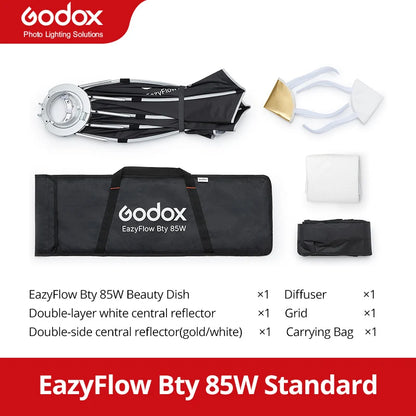 New Godox EazyFlow Beauty Dish 65/85cm Quick-Open Design Bowens Mount for Photography Studio Flash LED Light
