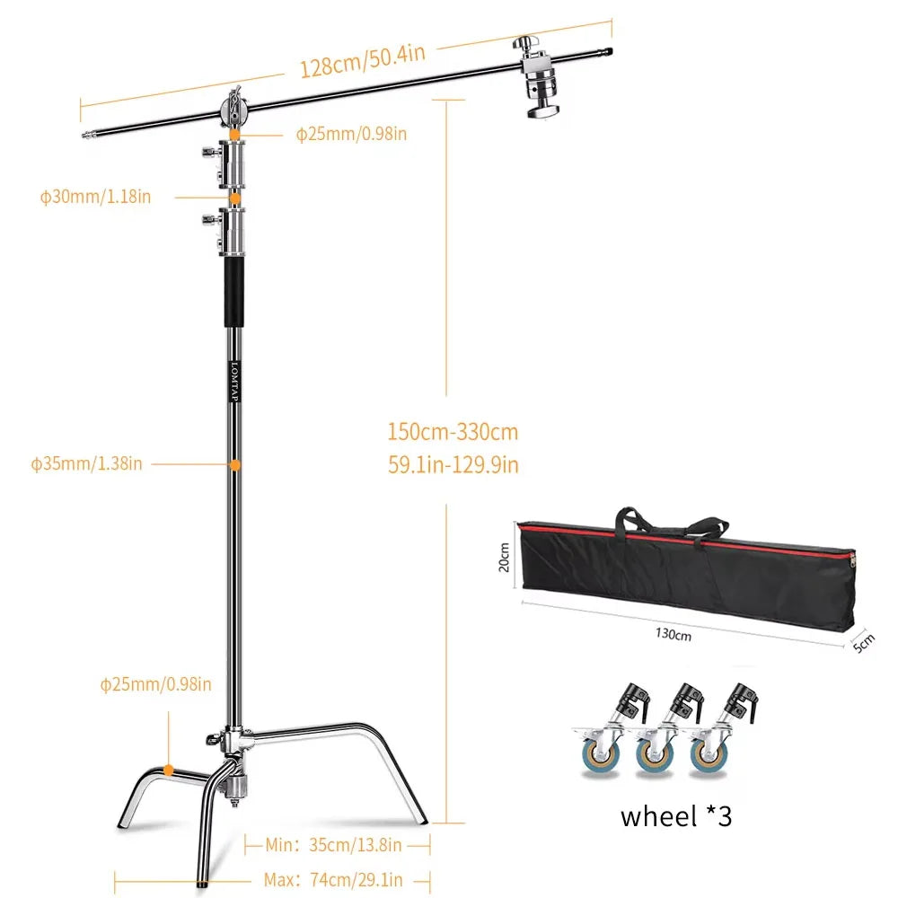 Photographic Equipment Professional Stainless Steel 2.6-3.3m Heavy Duty Light C Stand Studio Softbox Heavy Duty Tripod Carrybag