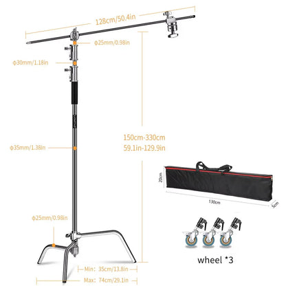 Photographic Equipment Professional Stainless Steel 2.6-3.3m Heavy Duty Light C Stand Studio Softbox Heavy Duty Tripod Carrybag