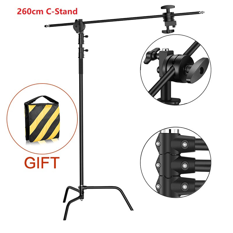 Photographic Equipment Professional Stainless Steel 2.6-3.3m Heavy Duty Light C Stand Studio Softbox Heavy Duty Tripod Carrybag