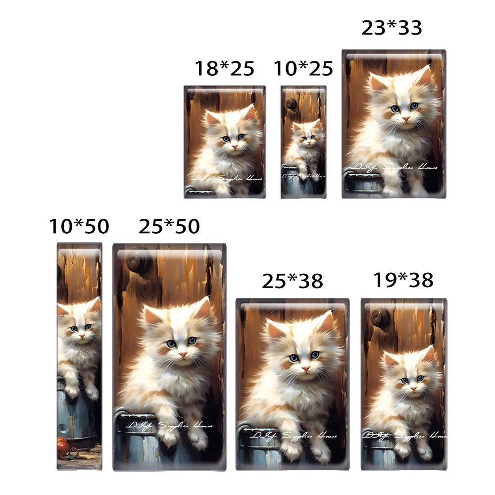 10pcs/lots Rectangle Cute Cat Kitten Pet Flower Photo Glass Cabochon Flatback Demo Flat Back Cameo For Diy Jewelry Making