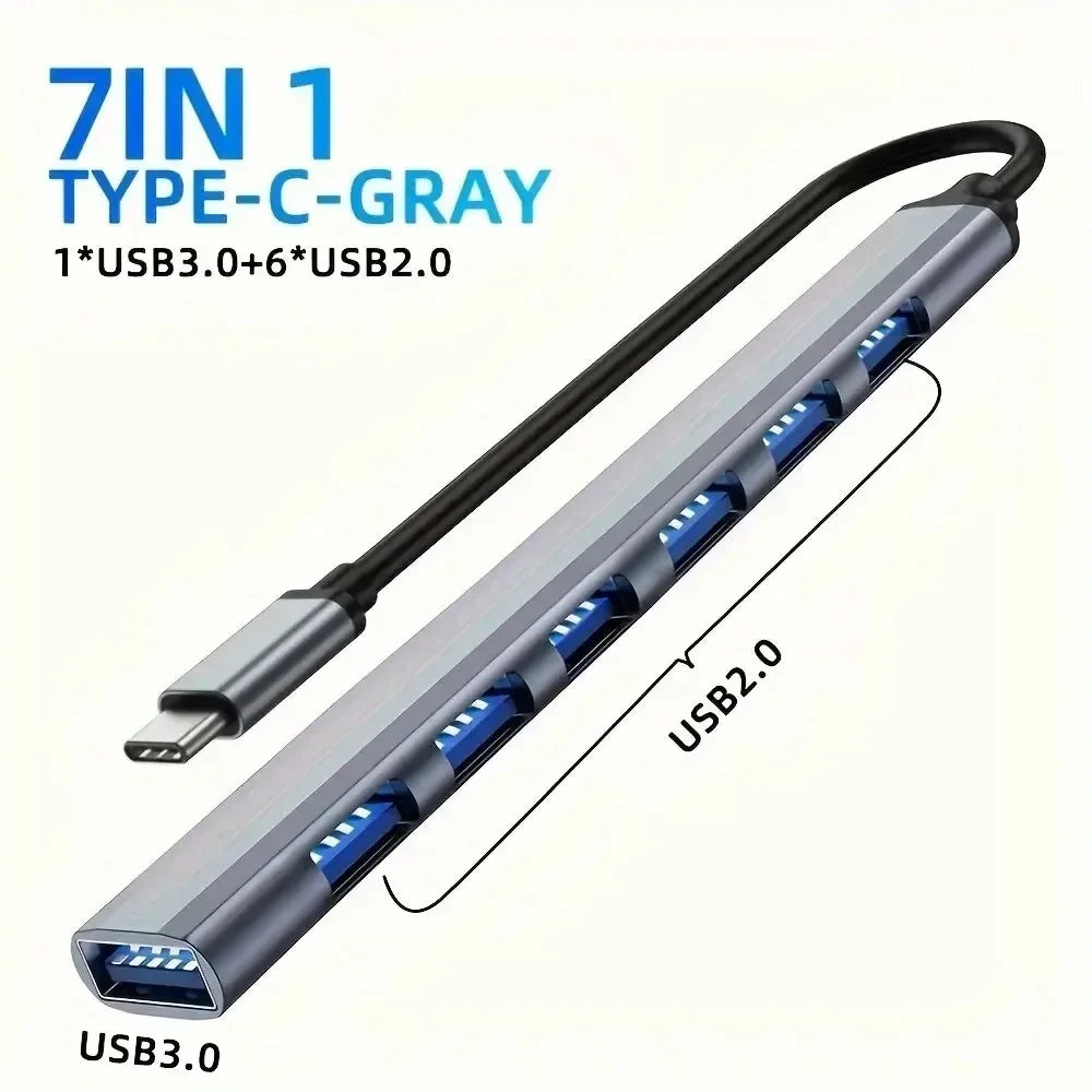 7/8-in-1 USB-C Hub — Multiport Adapter with SD/TF Card Reader for MacBook & Tablet