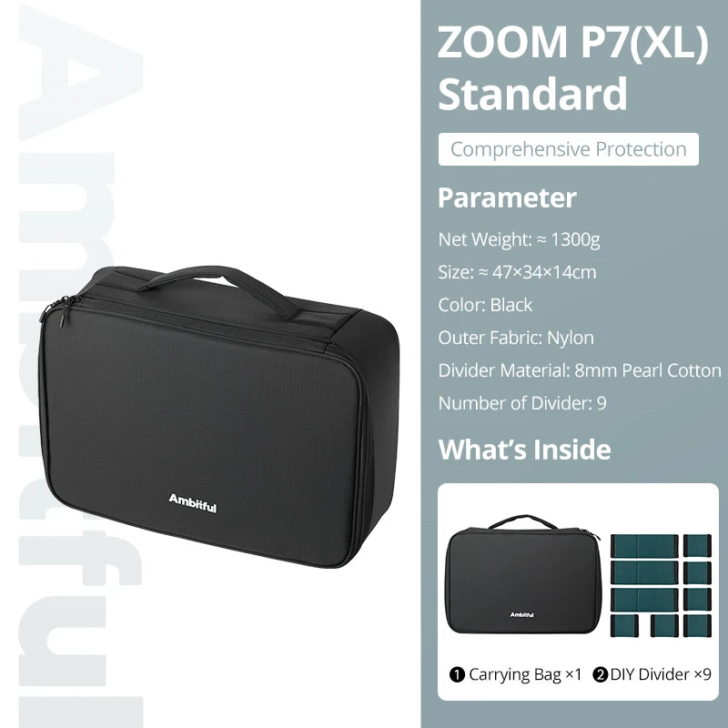 Ambitful ZOOM P7II XL Photography Storage Bag Traveling Bag for DLSR Camera Lens Drone DJI GODOX Osmo 360 X5 X4 Ace Pro 2 GoPro