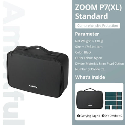 Ambitful ZOOM P7II XL Photography Storage Bag Traveling Bag for DLSR Camera Lens Drone DJI GODOX Osmo 360 X5 X4 Ace Pro 2 GoPro