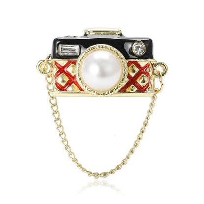 Girls Enamel Chain Camera Brooch Neutral Everyday Clothing Suit Jacket Accessories Pin Gift For Photography Enthusiasts