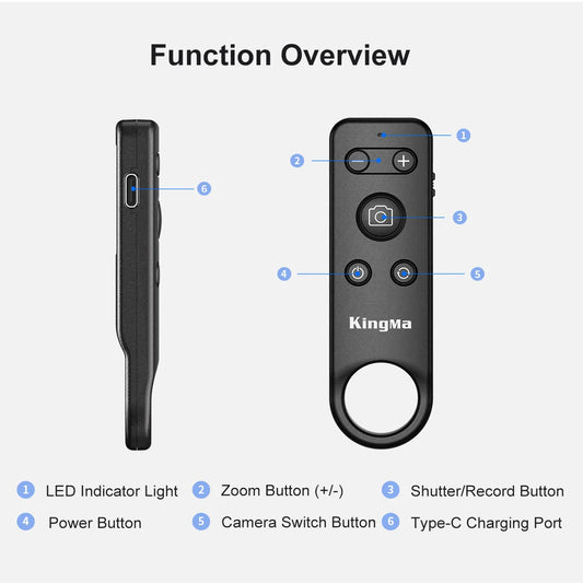 Wireless Remote Control with Zoom for iPhone & Android,Shutter with Front/Rear Camera Switch for Photo & Video,Smartphone Remote