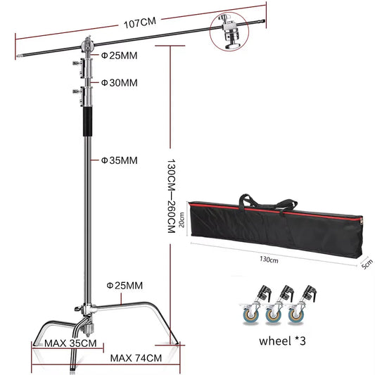 Photographic Equipment Professional Stainless Steel 2.6-3.3m Heavy Duty Light C Stand Studio Softbox Heavy Duty Tripod Carrybag