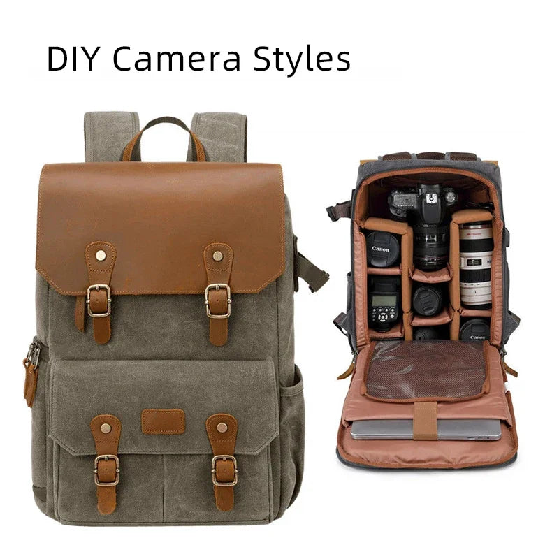 Litepro DSLR Crazy-Horse-Leather Backpack For Brompton Bicycle Waterproof Anti-theft Canvas Drone Outdoor Photography Bag
