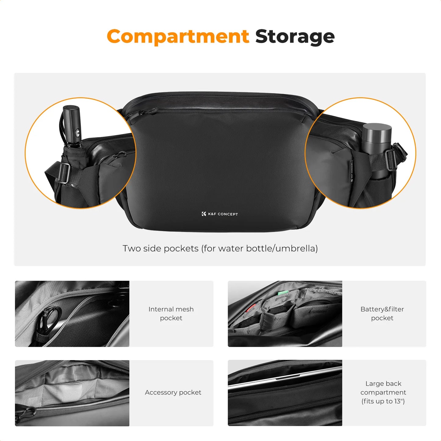 K&F CONCEPT 12L/10L Camera Sling Bag Waterproof Travel Photography Shoulder Bag For Canon Sony DSLR Camera Case Tripod Holder