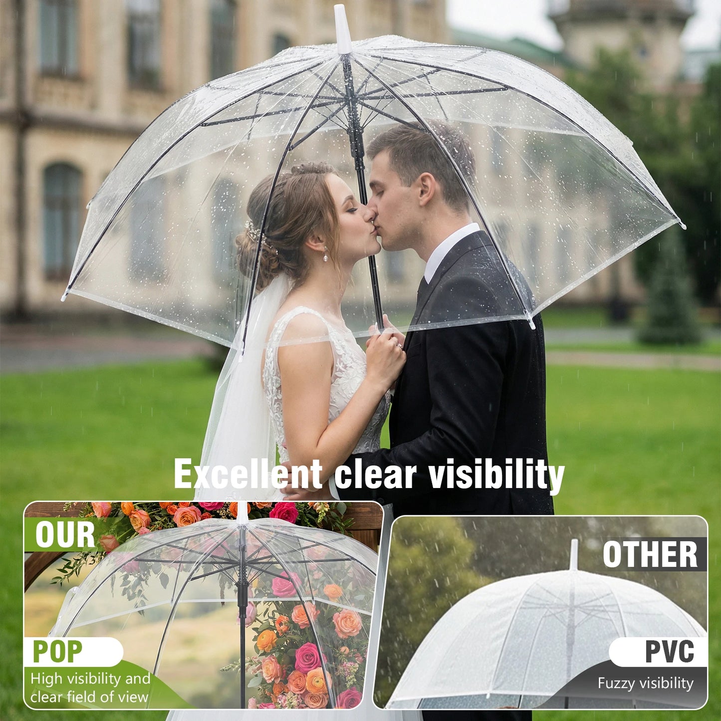 50/32 Pack Large Canopy Umbrella Windproof Waterproof Clear Umbrellas Bulk Auto Open for Bride Groom Photography Golf Outdoor