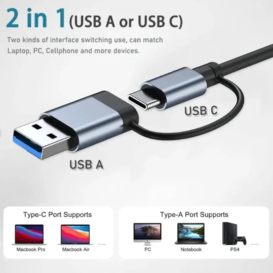 8-in-2 USB-C Hub — USB 3.0, SD/TF Card Reader & Audio Jack for MacBook & Laptop
