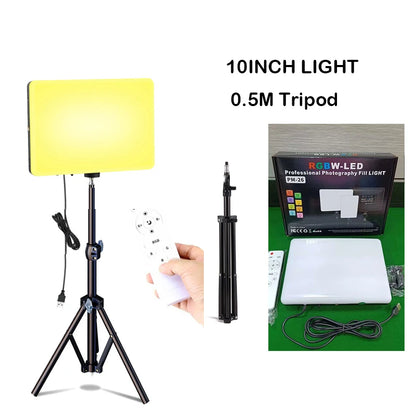 RGB 14'' LED Video Light Remote Control Photography Selfie Dimmable Panel Lighting Photo Studio Live Stream Fill Lamp Tripod