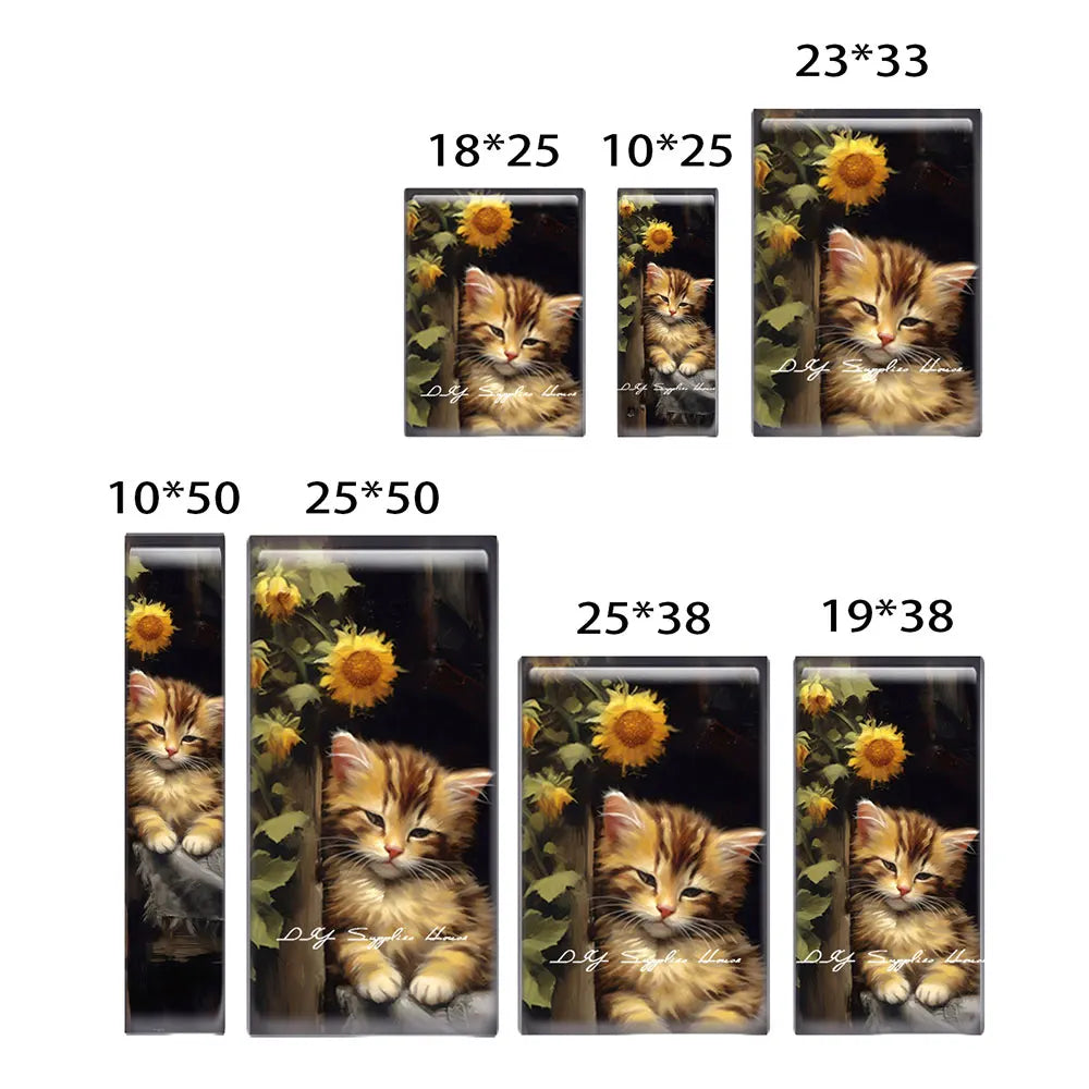 10pcs/lots Rectangle Cute Cat Kitten Pet Flower Photo Glass Cabochon Flatback Demo Flat Back Cameo For Diy Jewelry Making