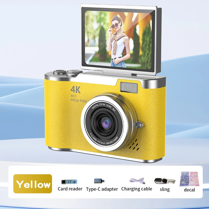 4K Digital Camera 48MP Compact Small Camera 8X Zoom Video Camcorder 180 Flip Screen Video Recorder for Teens Adult Beginner