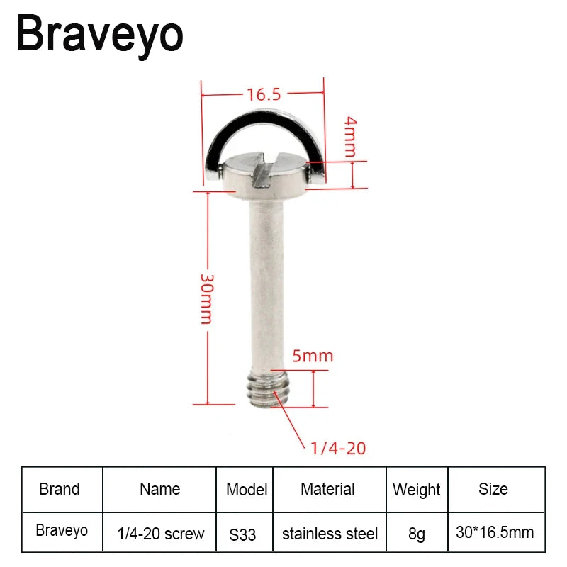 1/4-20 D-ring Mounting Camera Screws Stainless Steel Extended DSLR Tripod Quick Release Plate Screw Photography Accessories
