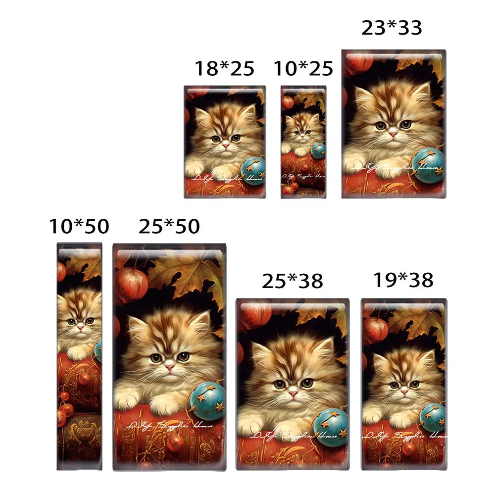 10pcs/lots Rectangle Cute Cat Kitten Pet Flower Photo Glass Cabochon Flatback Demo Flat Back Cameo For Diy Jewelry Making