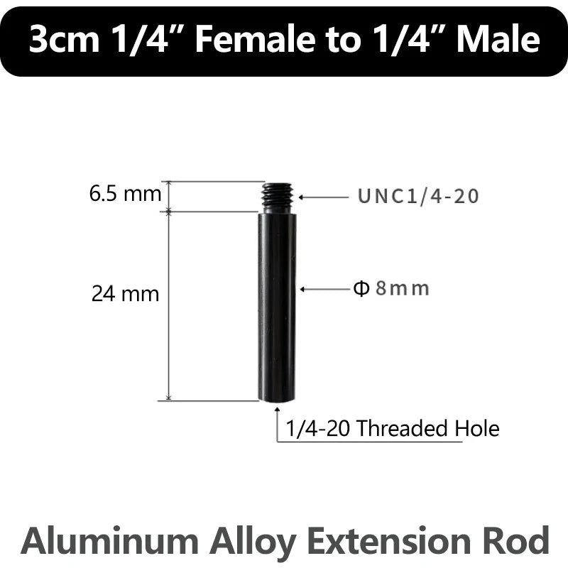 Aluminum Alloy Extension Rod 1/4"-20 & 3/8"-16 Male Female Threads Multi-Size Support Pole for Camera Lighting Equipment Mount