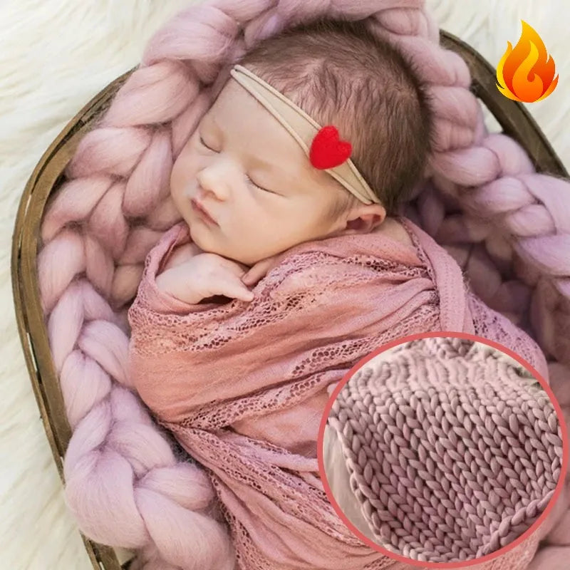 Newborn Photography Props Merino Wool Knitted Braid Blanket for Baby Photo Shoot Background Basket Stuffer Bump Wrap 50x50CM