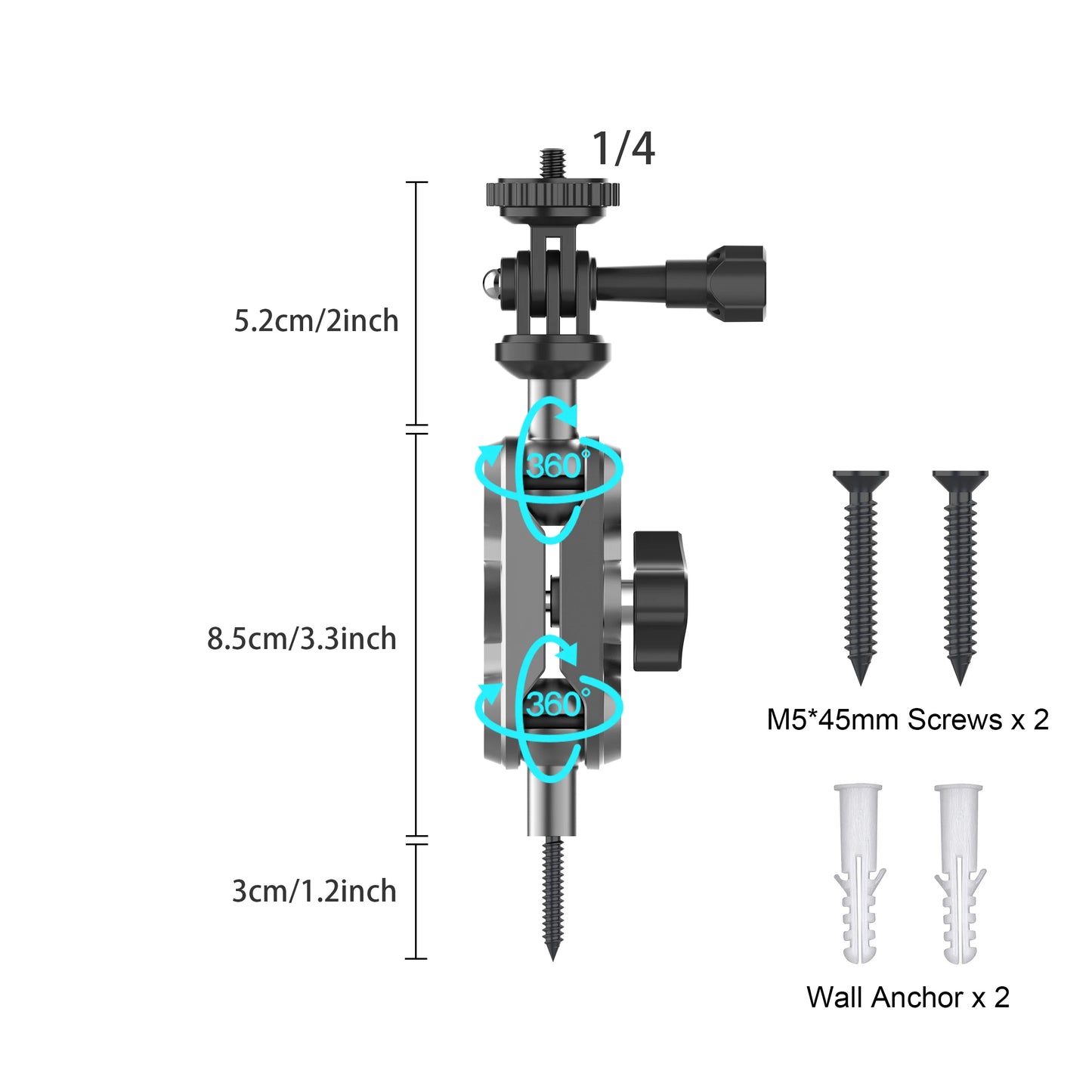 Trail Cameras Mounting Bracket with 1/4" Threaded Insert 360°Rotating Adjustable Holder for Outdoor Hunting Gear Accessory