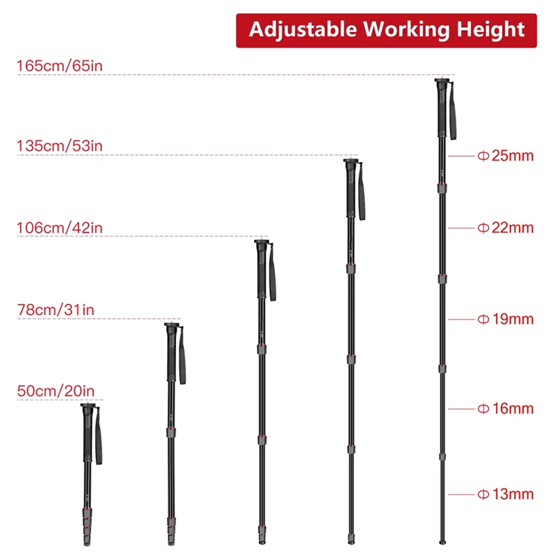 ABAC-Aluminium E222 Camera Monopod Mount Adapter Photography Walking Stick Lightweight For Canon Sony Video Camera