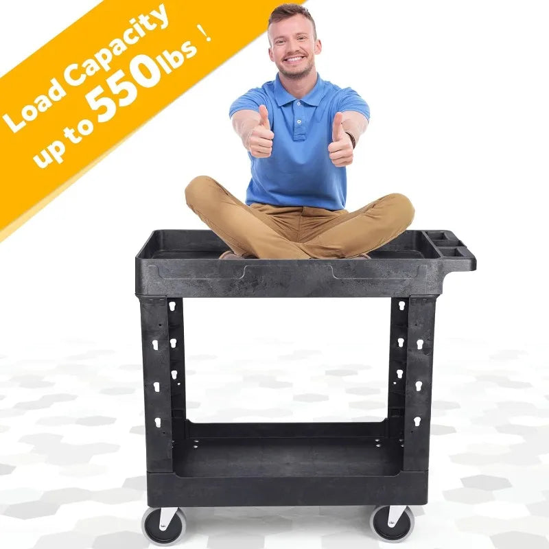Heavy Duty Plastic Utility Cart 34 X 17 Inch - Work Cart Tub Storage W/Deep Shelves And Full Swivel Wheels Safely Holds