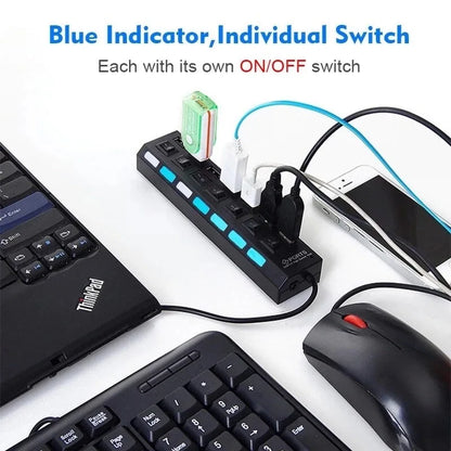High Speed 4/7 Ports USB HUB 2.0 Adapter Expander Multi USB Splitter Multiple Extender with LED Lamp Switch for PC Laptop