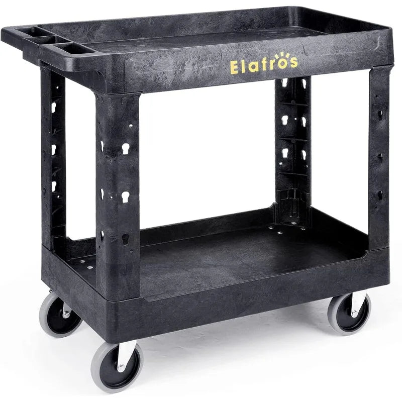 Heavy Duty Plastic Utility Cart 34 X 17 Inch - Work Cart Tub Storage W/Deep Shelves And Full Swivel Wheels Safely Holds