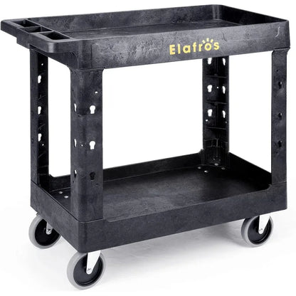 Heavy Duty Plastic Utility Cart 34 X 17 Inch - Work Cart Tub Storage W/Deep Shelves And Full Swivel Wheels Safely Holds