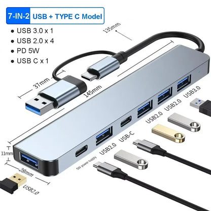 USB C Hub USB Splitter 8 in 1 USB Extender with 4 USB Port 1 USBC Port TF/SD Card Reader Audio Output Compatible for MacBook
