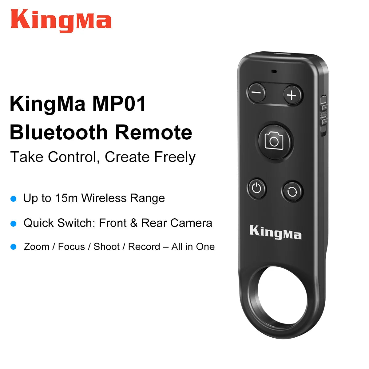 Wireless Remote Control with Zoom for iPhone & Android,Shutter with Front/Rear Camera Switch for Photo & Video,Smartphone Remote
